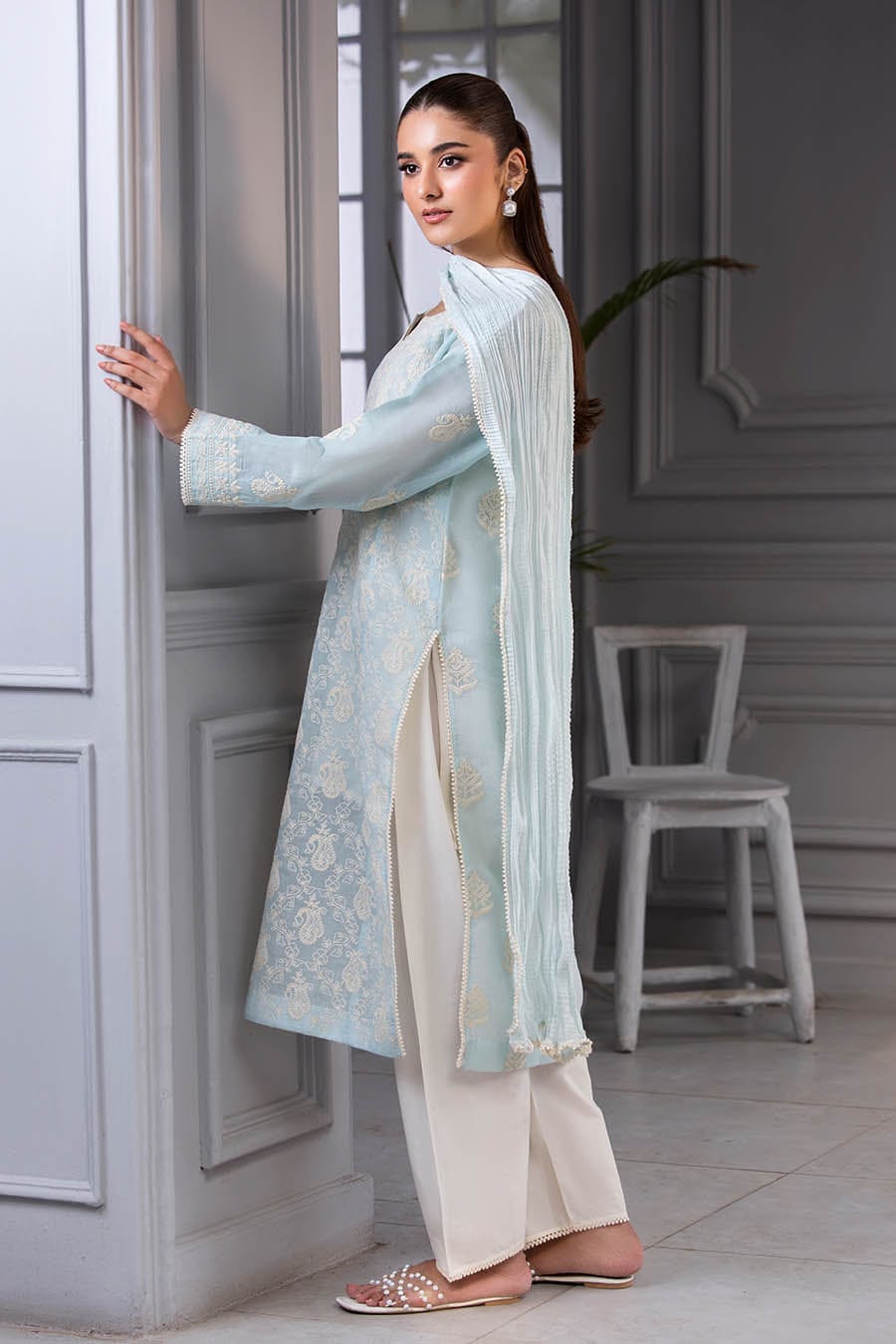 Khuda Baksh Powder Blue Lawn Suit