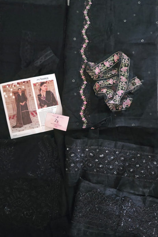 Maria.B Black Unstitched Embroidered Silk Cotton net suit Material
