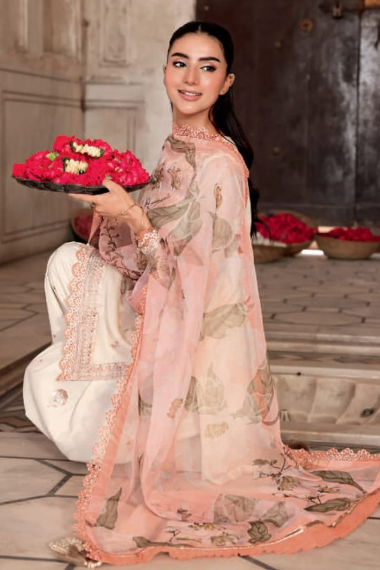 Maria.B Off-White Unstitched Embroidered Silk Cotton net suit Material