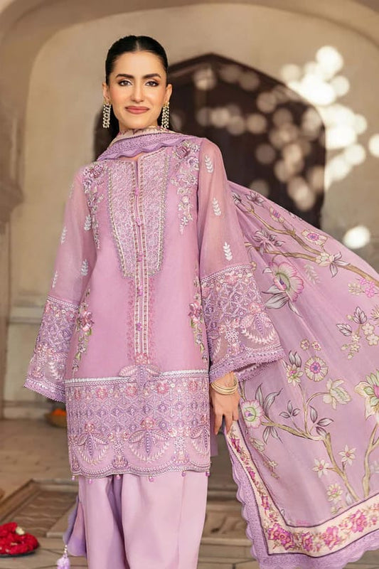 Maria.B Lilac Unstitched Embroidered Silk Cotton net suit Material