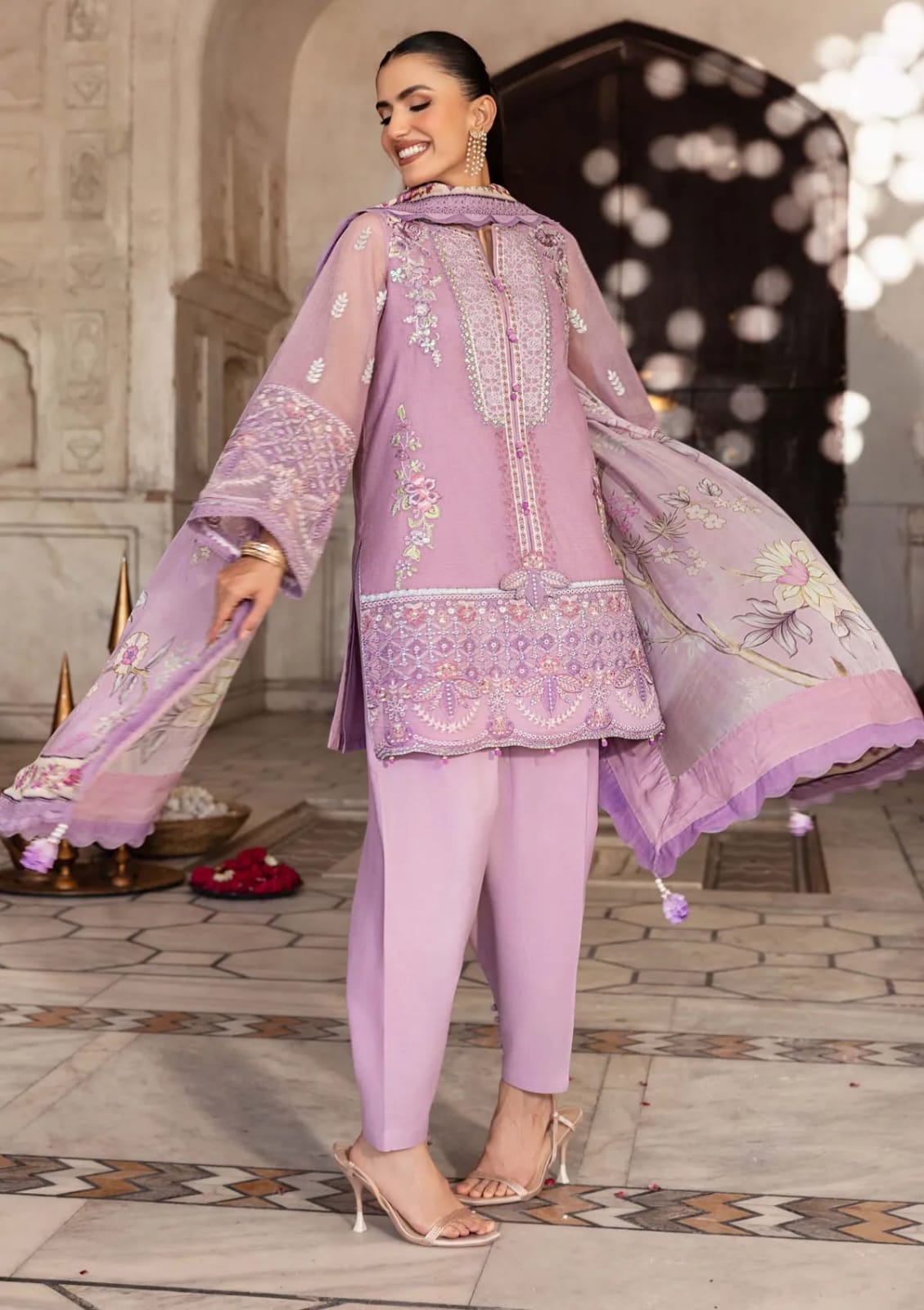 Maria.B Lilac Unstitched Embroidered Silk Cotton net suit Material