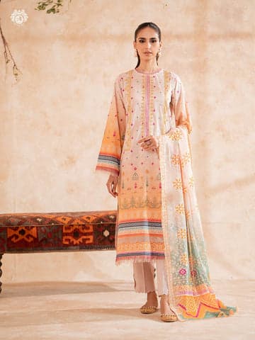 Mishaal Gulljee Stitched Lawn Suit peach