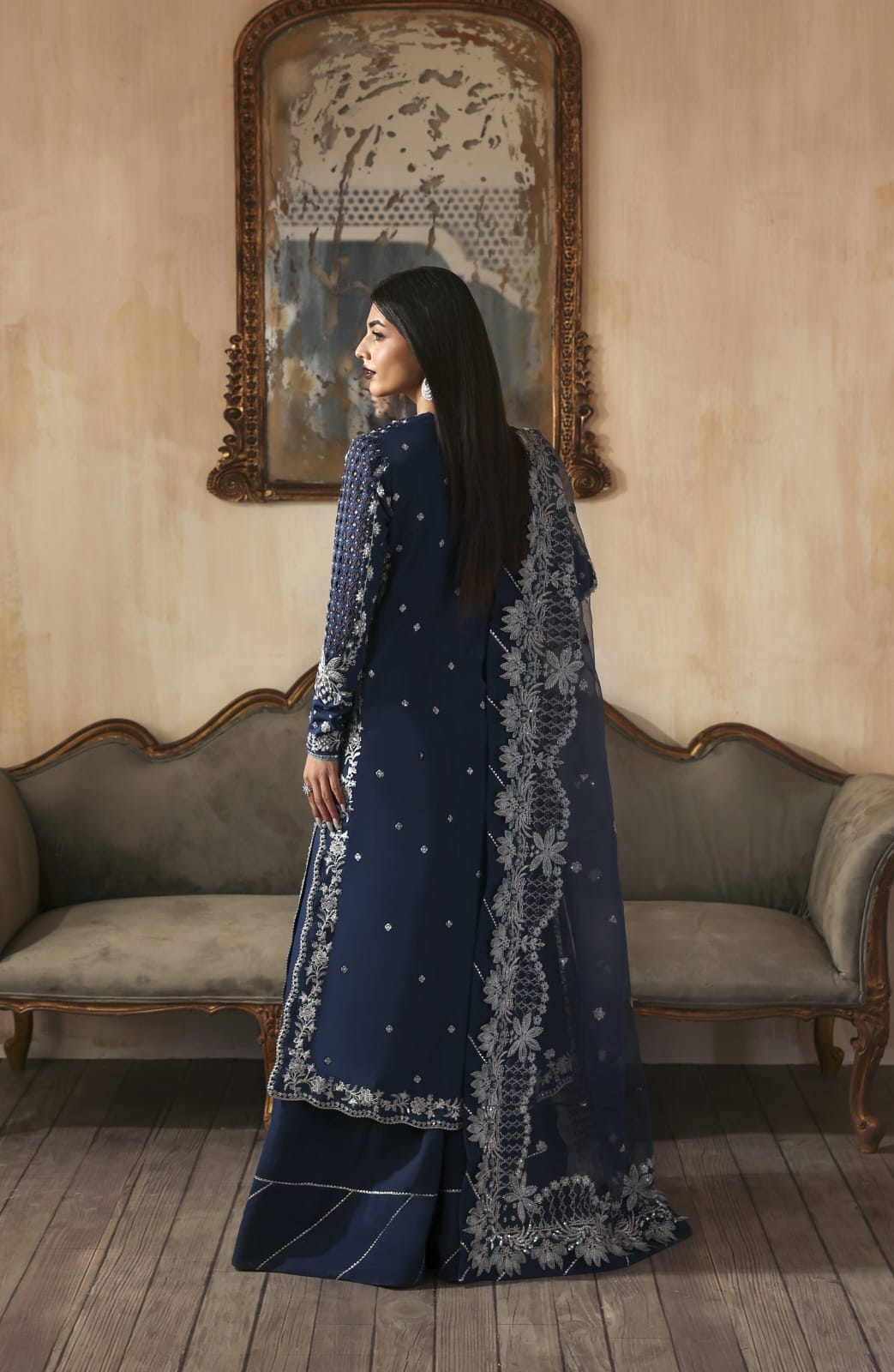 zarposh jahanara luxury wedding wear navy blue