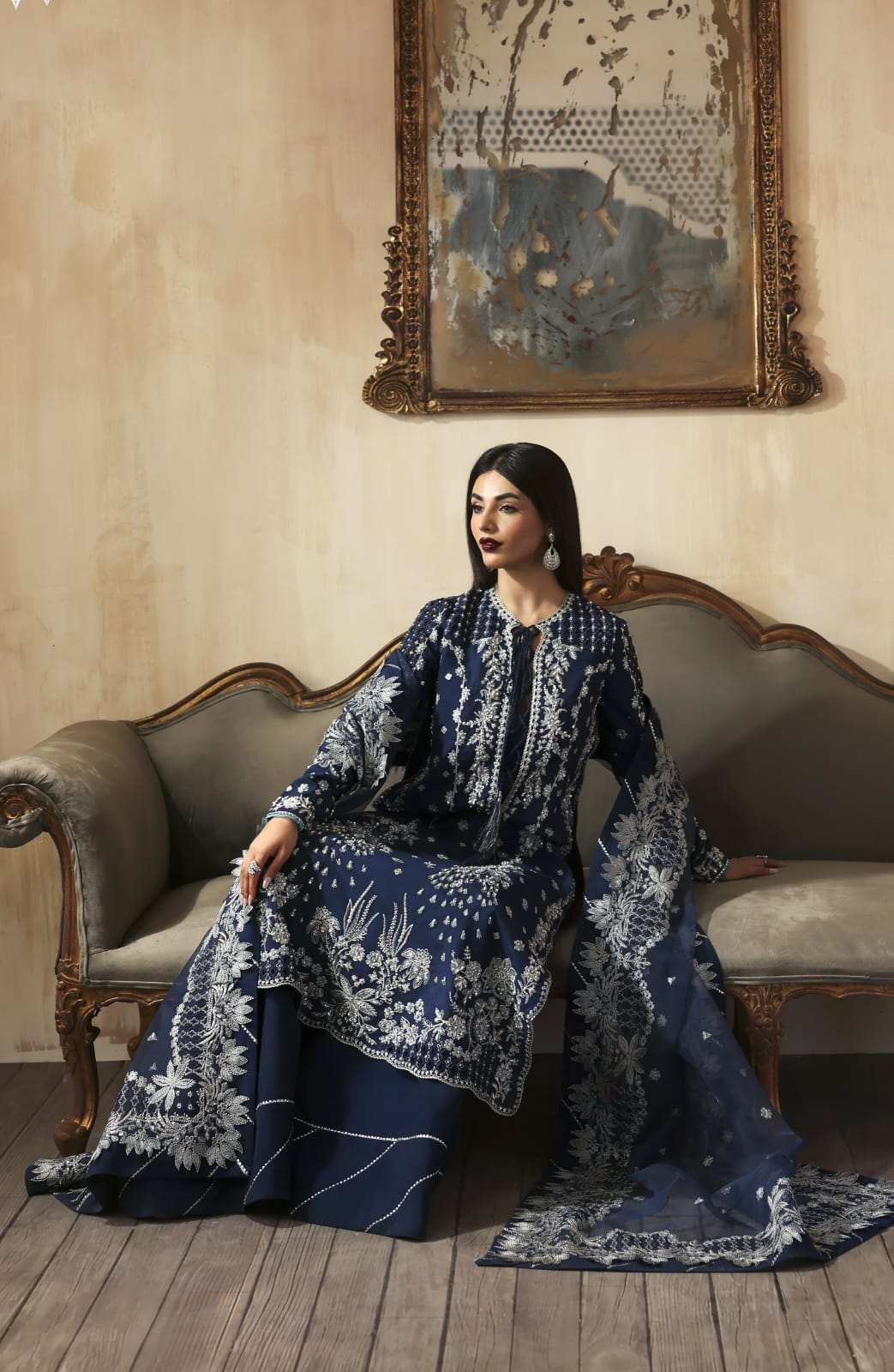 zarposh jahanara luxury wedding wear navy blue