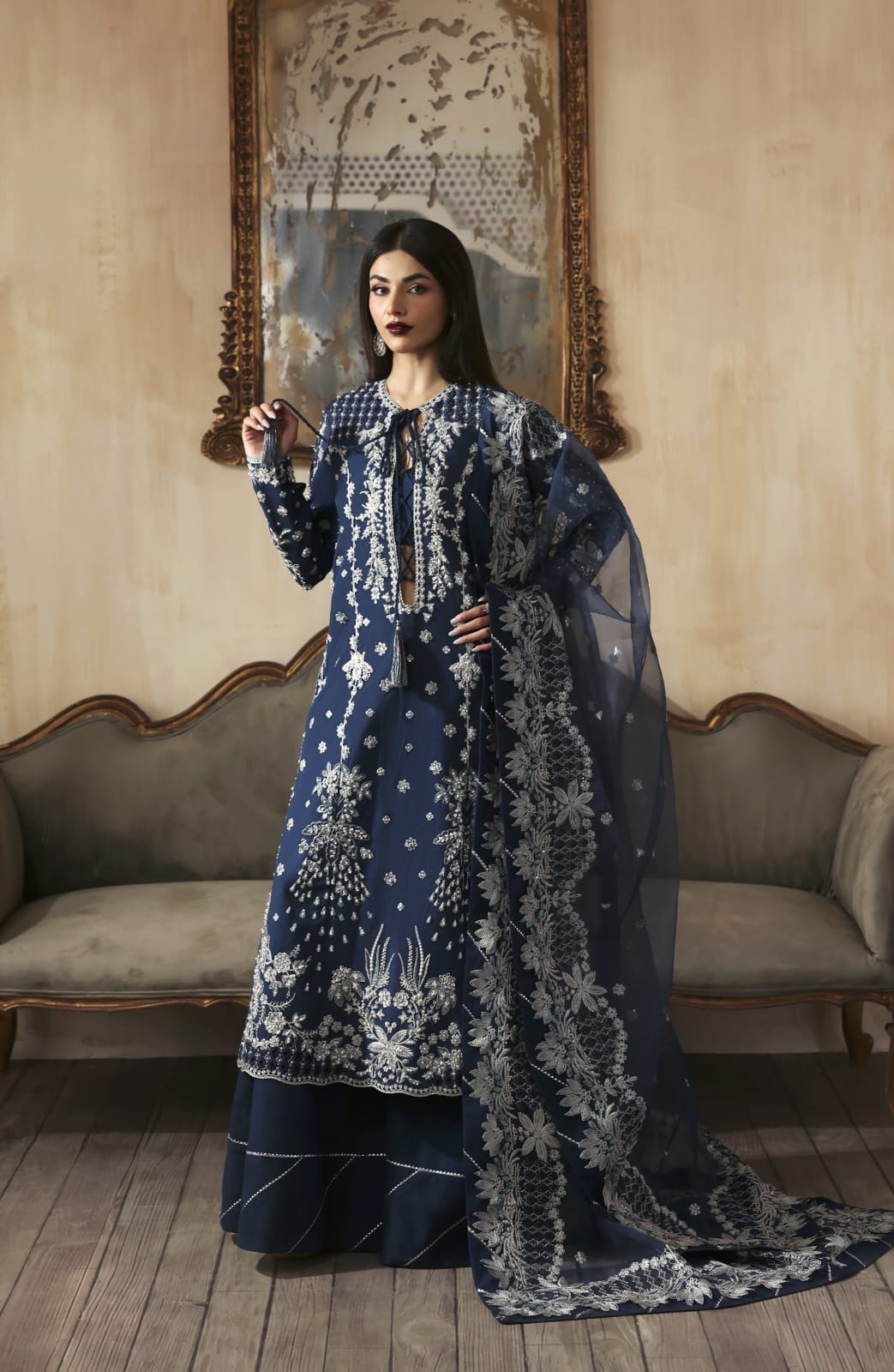 zarposh jahanara luxury wedding wear navy blue
